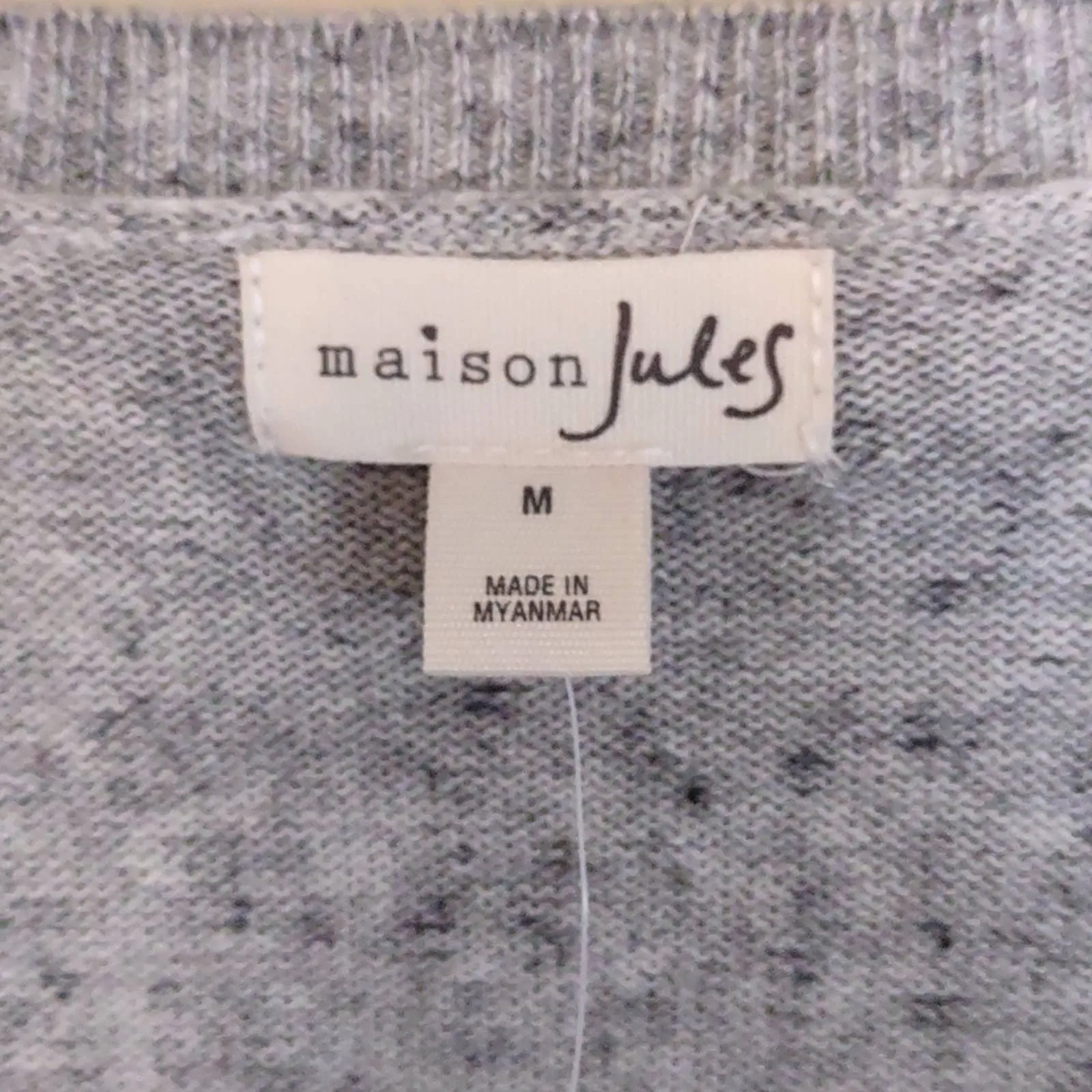 Maison Jules Cotton V Neck Tunic Sweater Gray