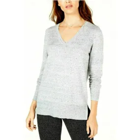 Maison Jules Cotton V Neck Tunic Sweater Gray