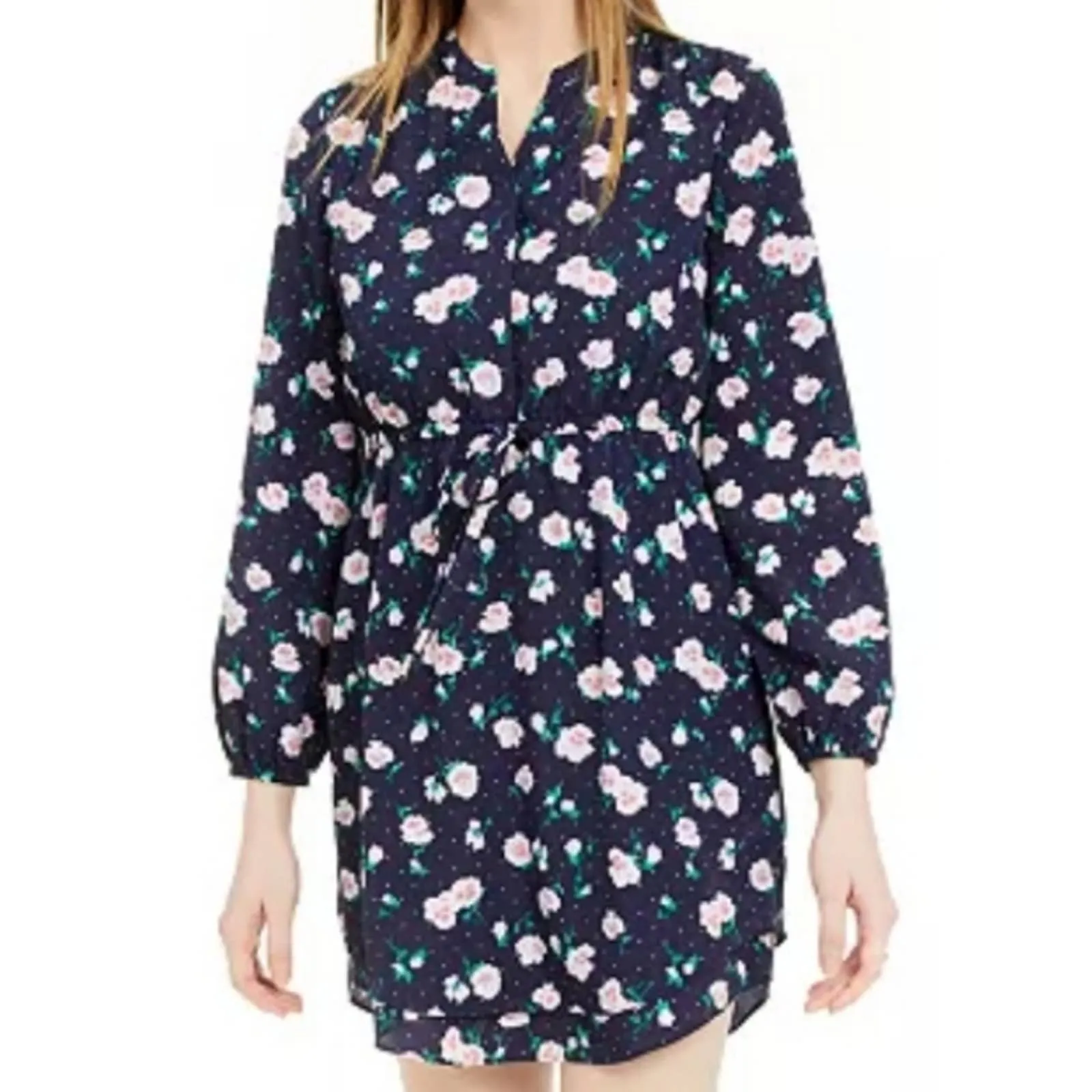 Maison Jules Double Hem Split Neck Floral Dress