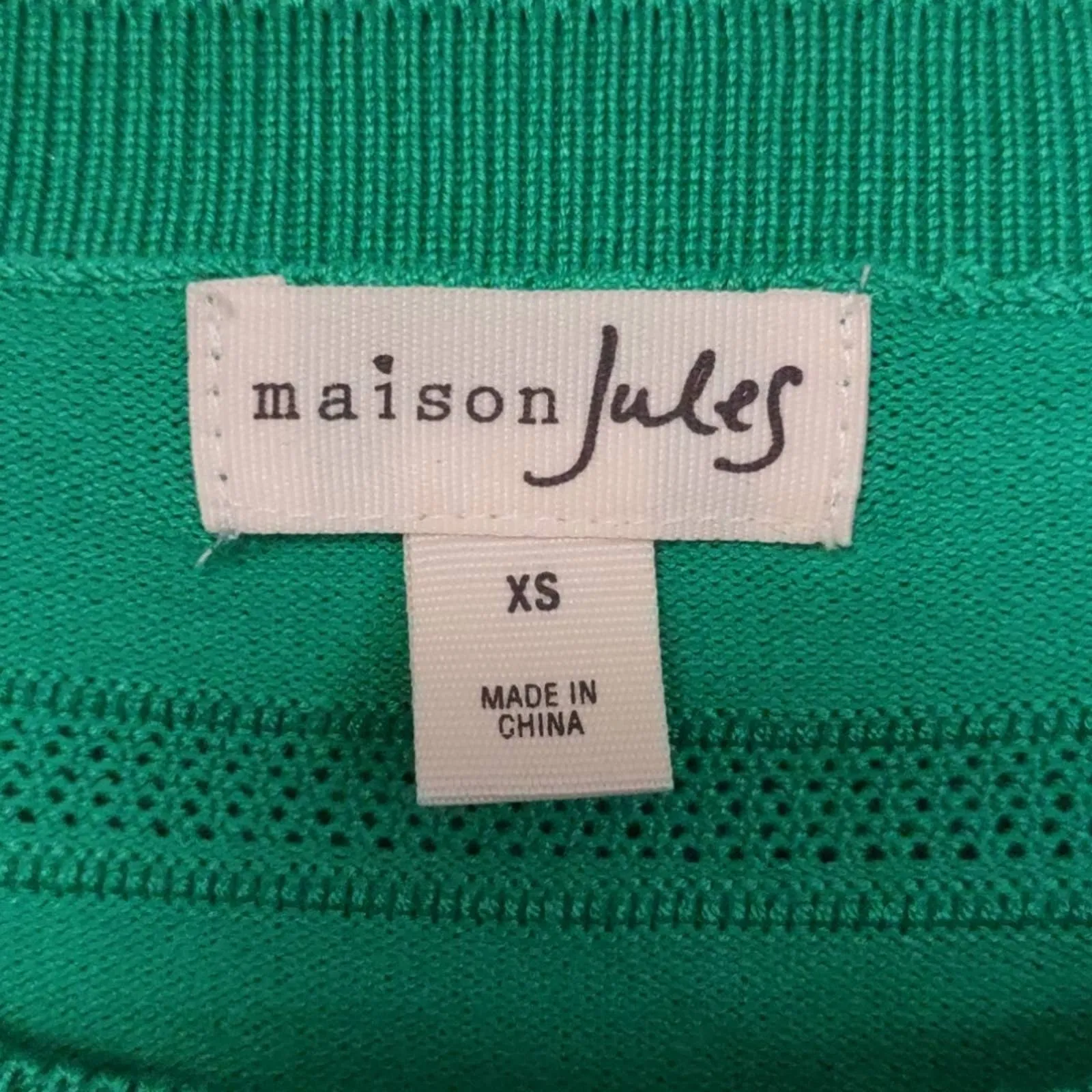 Maison Jules Pointelle Puff Sleeve Sweater Green