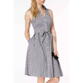 MAISON JULES Sleeveless Gingham Tie Waist Dress Black