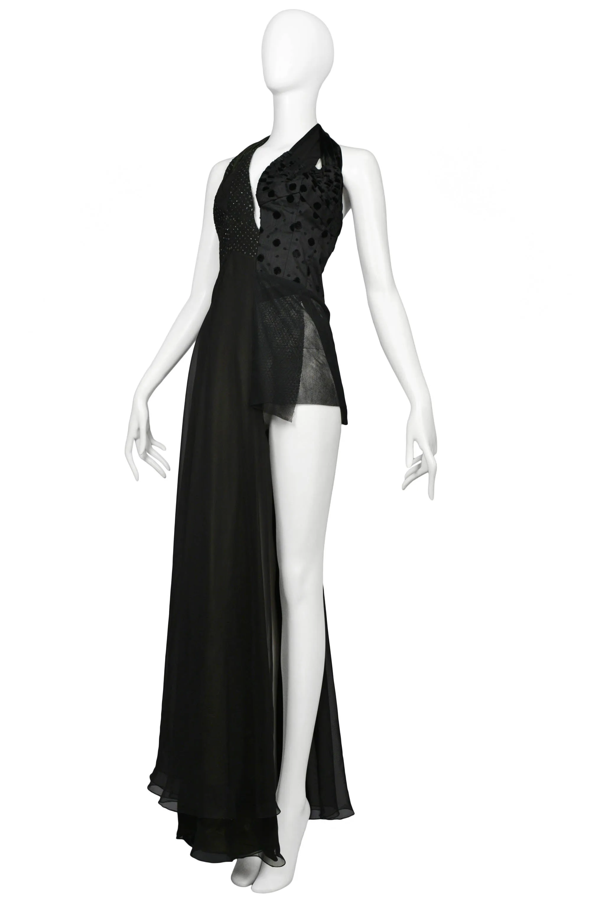 MARGIELA BLACK ASYMMETRICAL EVENING GOWN