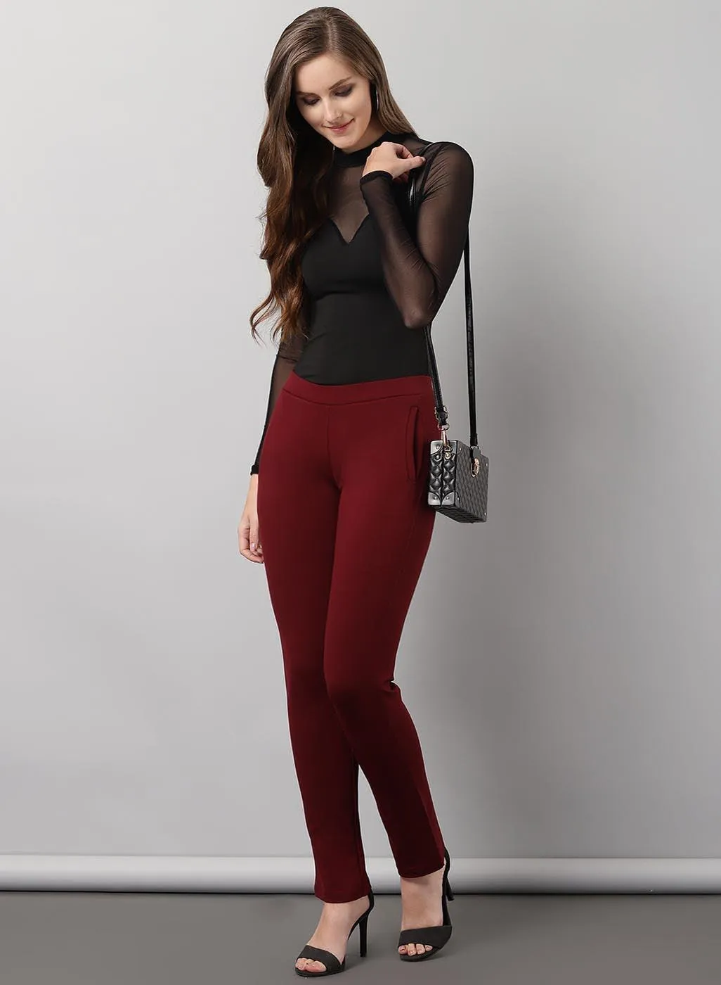 Maroon Regular Plain Pants