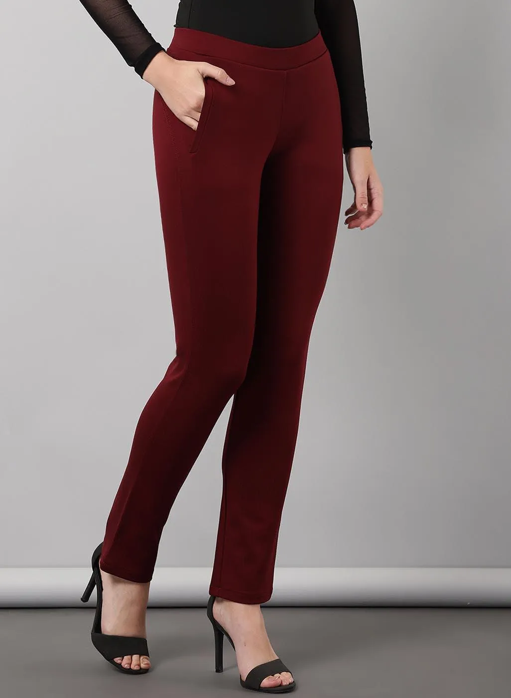 Maroon Regular Plain Pants