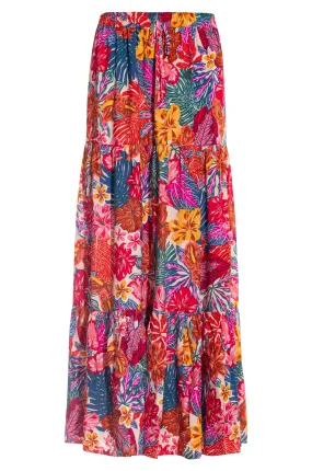 Maxi Skirt with drawcord waist | Multi Hibiscus | 3367AR