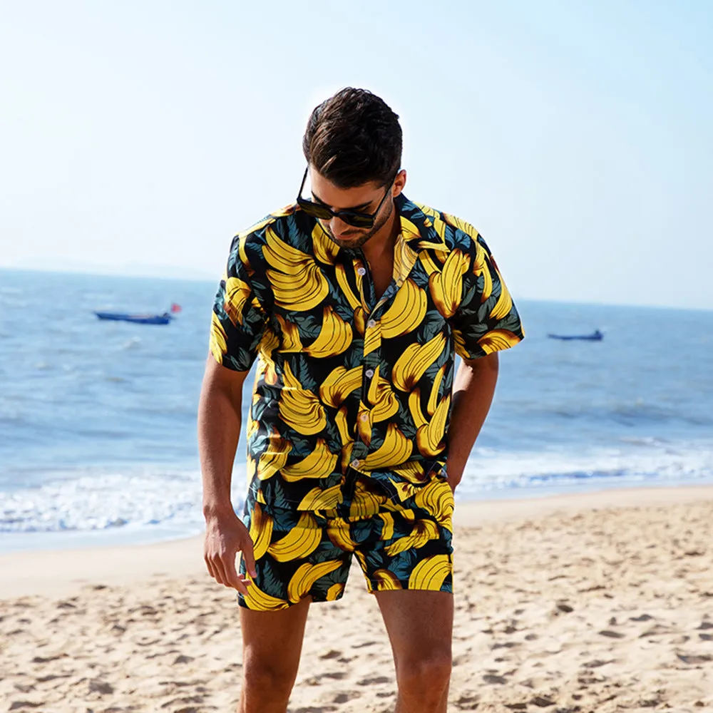 Men's Shirt Short 2-Piece Hawaiian Loose Tropical Print Casual Sets | ST05