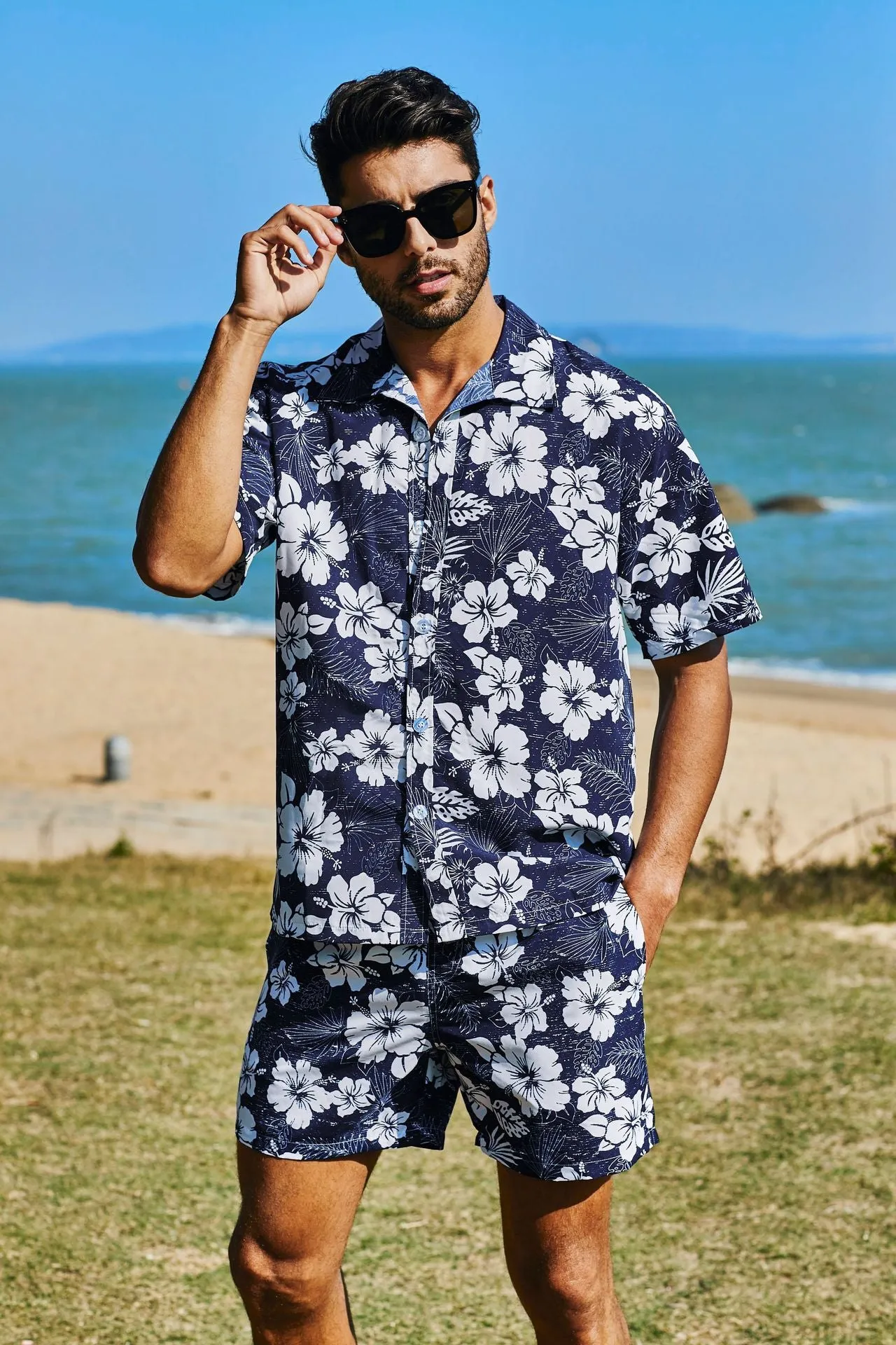 Men's Shirt Short 2-Piece Hawaiian Loose Tropical Print Casual Sets | ST05