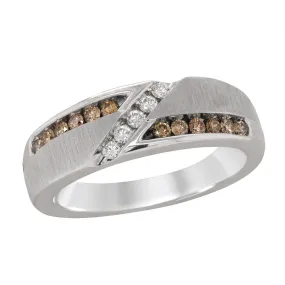 MEN'S WHITE GOLD WEDDING RING WITH BROWN AND WHITE DIAMONDS, .51 CT TW