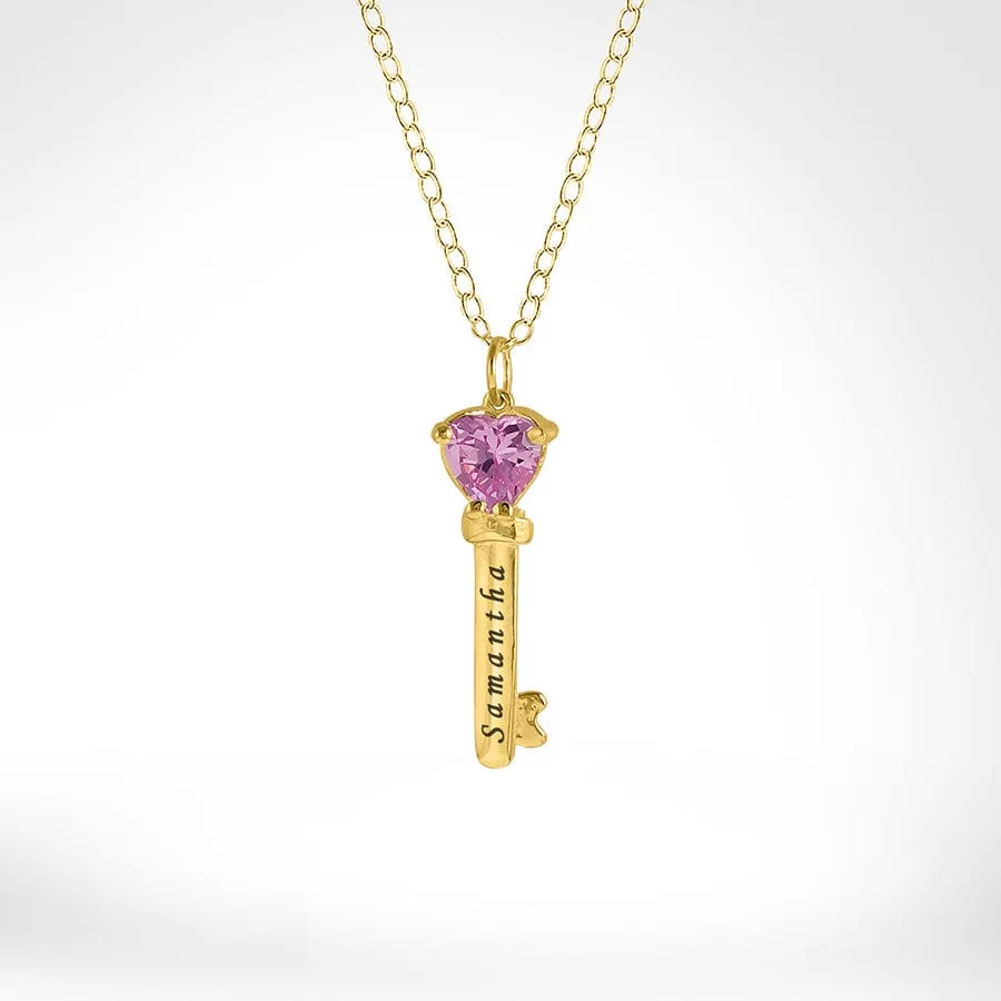 Mother's Necklace with Key Shape Birthstone Charm