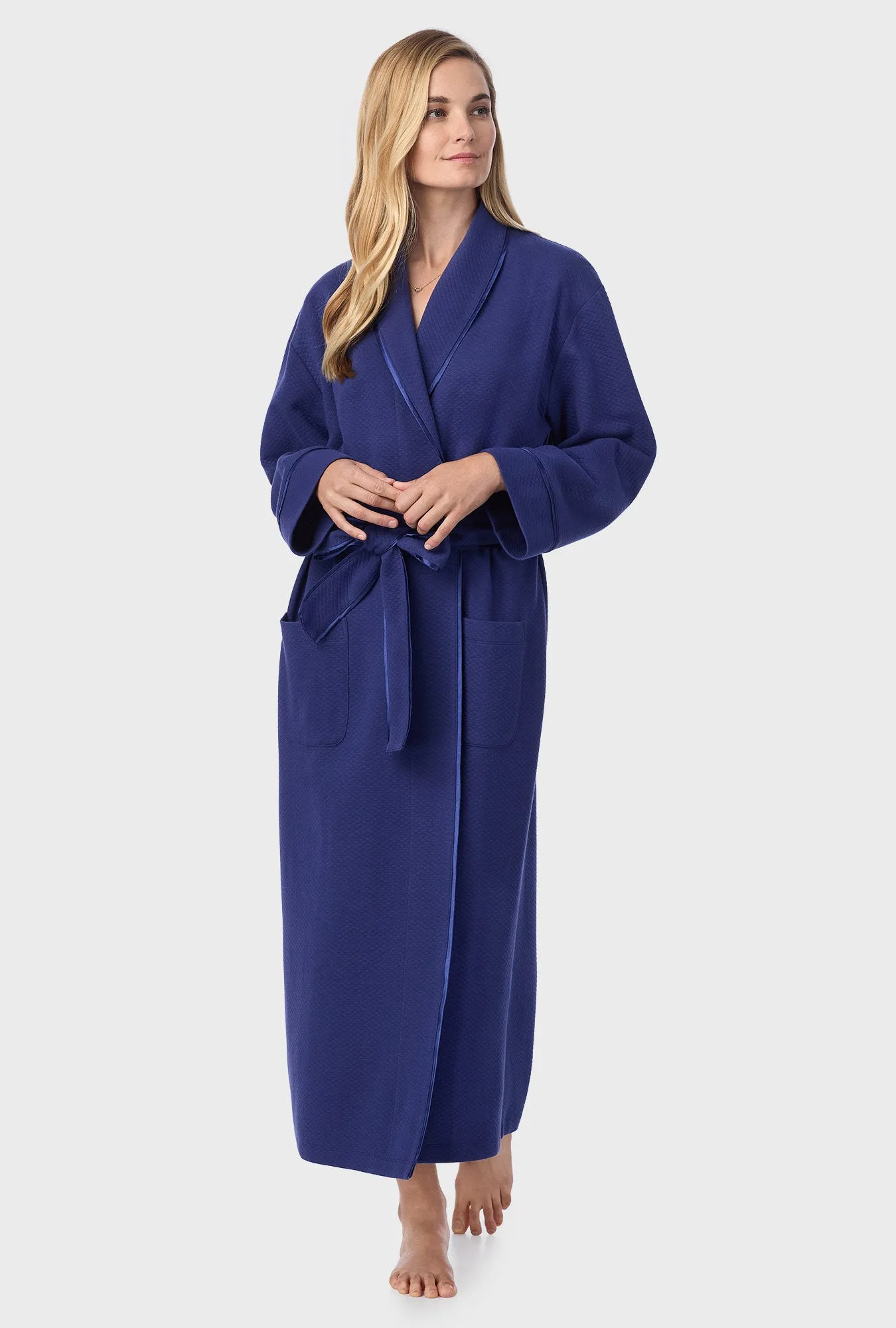 Navy Diamond Quilted Wrap Robe