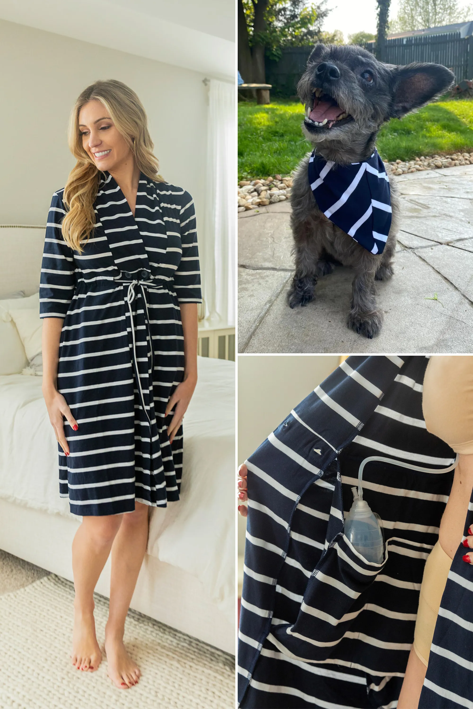 Navy Stripe Recovery Robe & Matching Pet Bandana Set