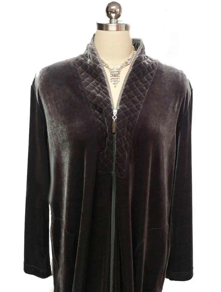 *NEW - DIAMOND TEA LUXURIOUS ZIP UP FRONT VELOUR ROBE IN TITANIUM - SIZE SMALL #1