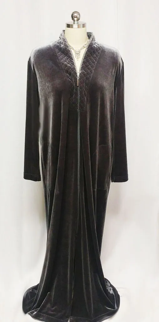 *NEW - DIAMOND TEA LUXURIOUS ZIP UP FRONT VELOUR ROBE IN TITANIUM - SIZE SMALL #1