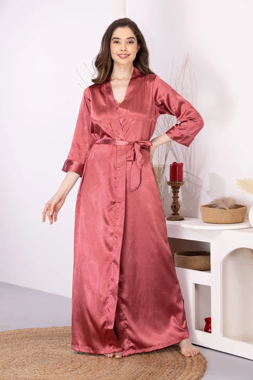 Nightgown set in Rust satin