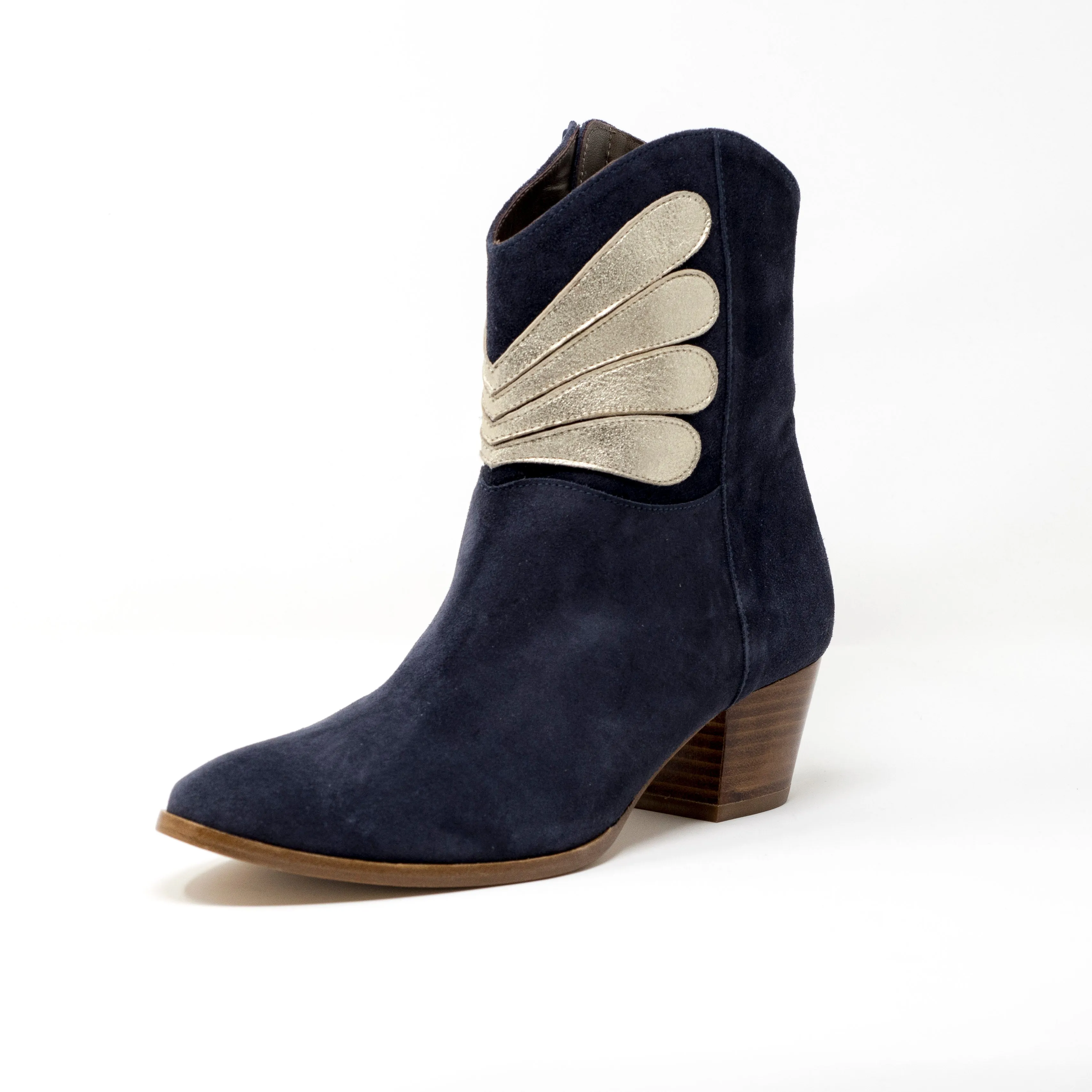 Patricia Blanchet Princesse Navy Suede and Gold Leather Ankle Boots