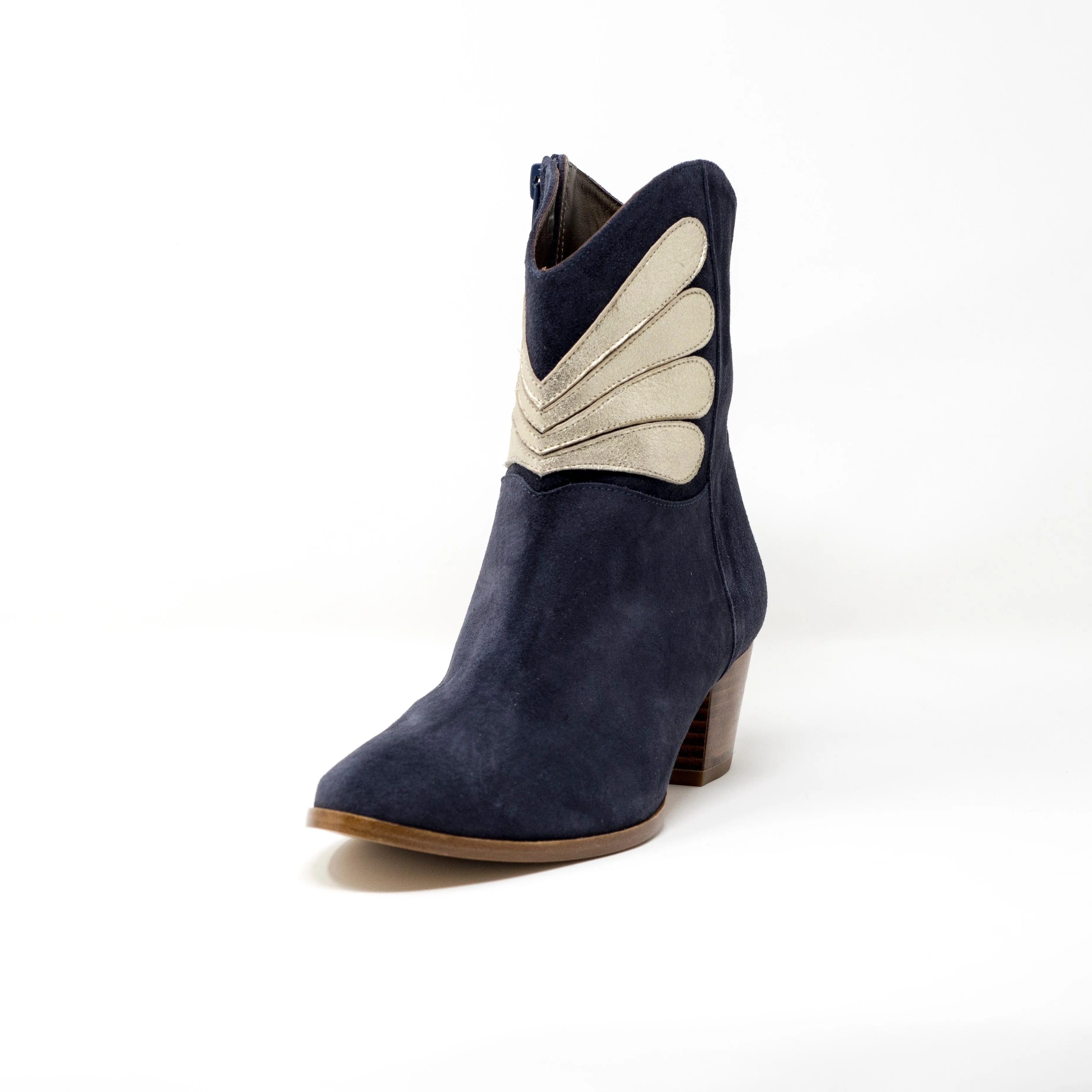 Patricia Blanchet Princesse Navy Suede and Gold Leather Ankle Boots