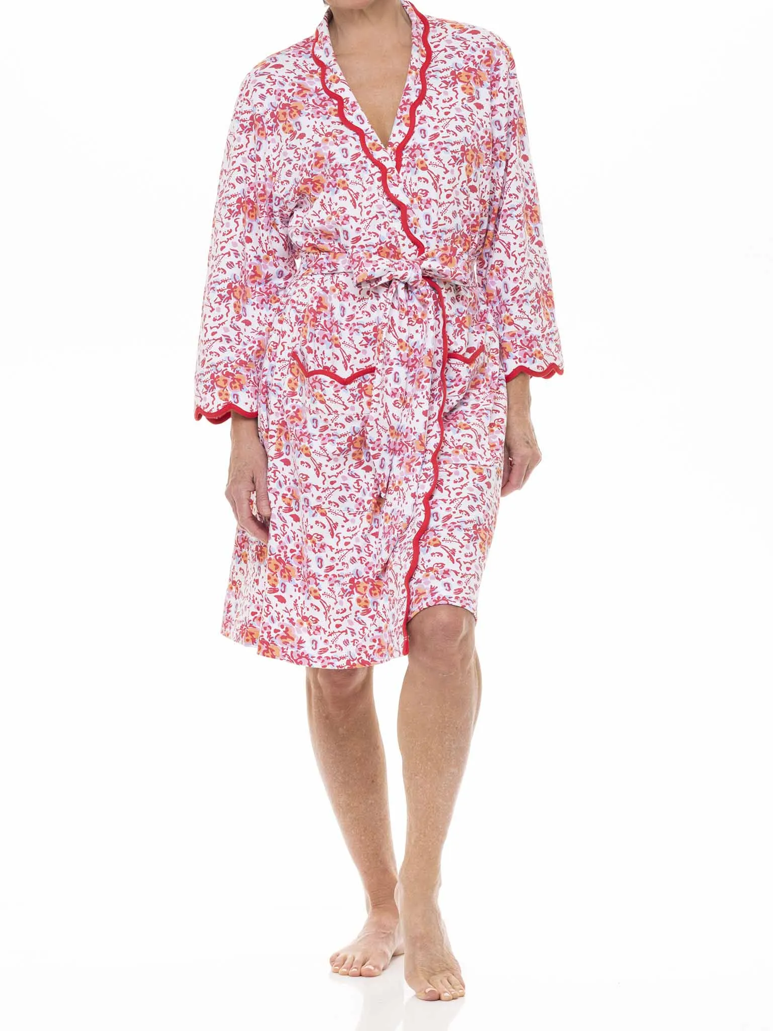 Pink Floral Pima Knit Short Classic Robe