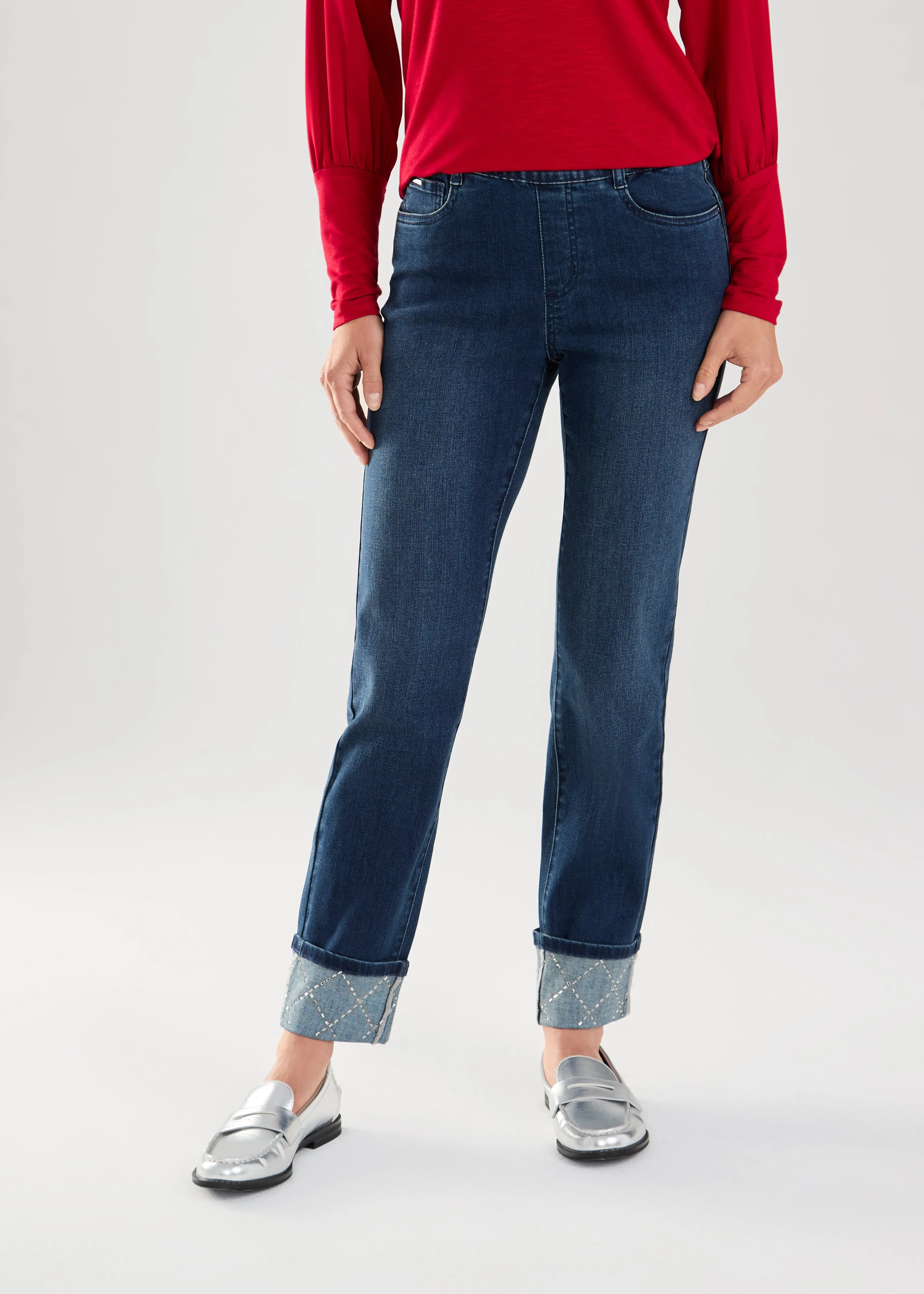 Pull-On Cuffed Straight Ankle Denim