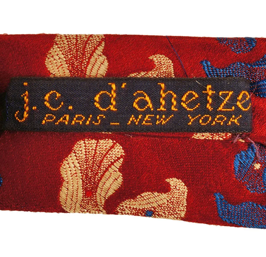 Rare Vintage JC d’AHETZE Paris Silk Tie 1950s Mens Necktie Made in France