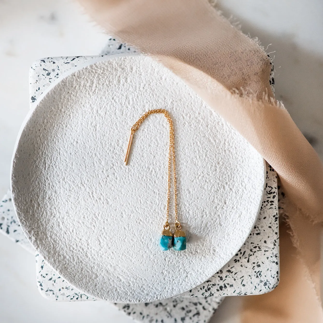 Raw Turquoise Gold Filled Threader Earrings