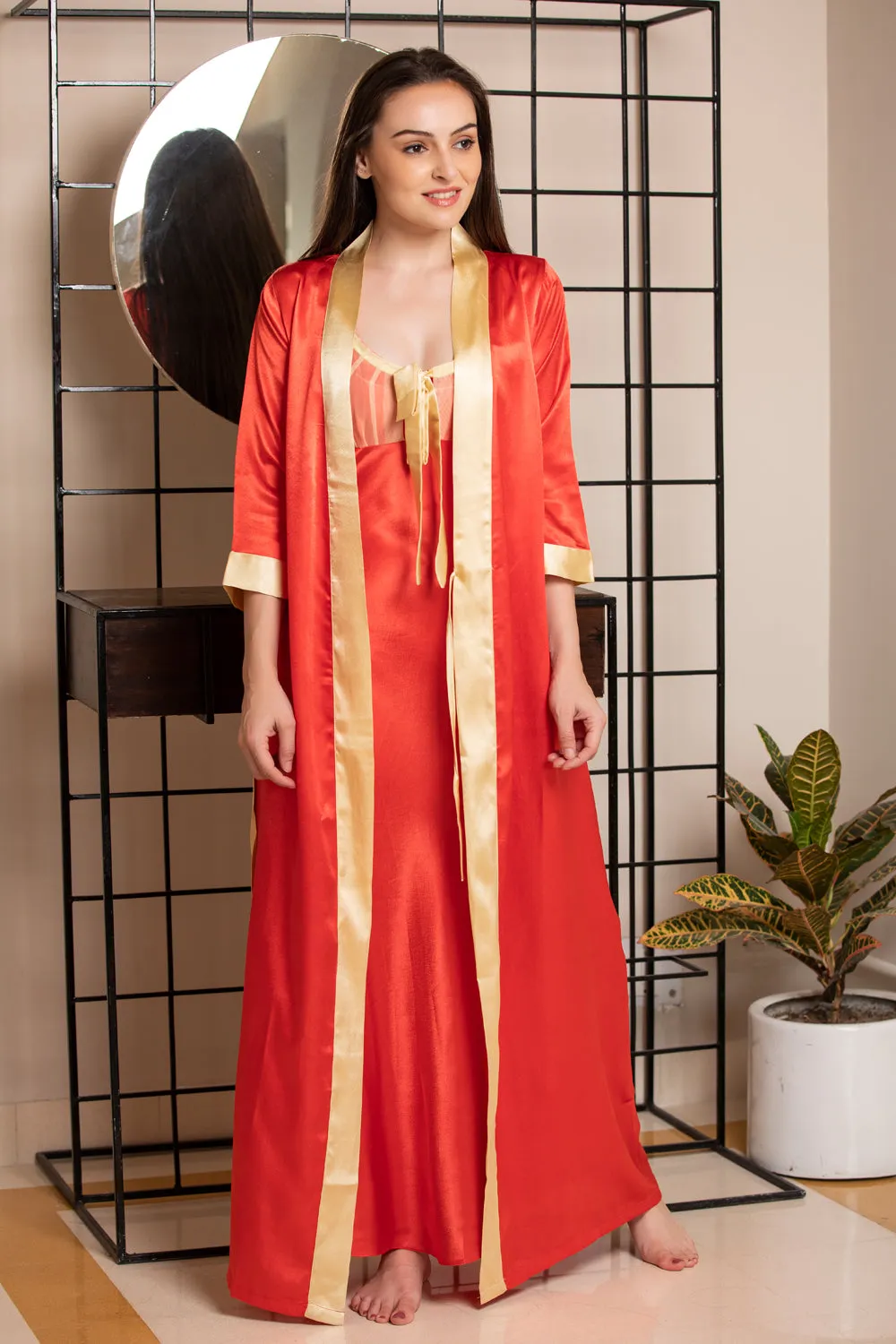 Red Satin Nightgown set