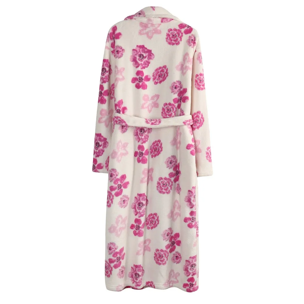 RH Luxury Women's Printed Plush Warm Shawl Collar Fleece Robe Spa Bath Loungewear RH1590