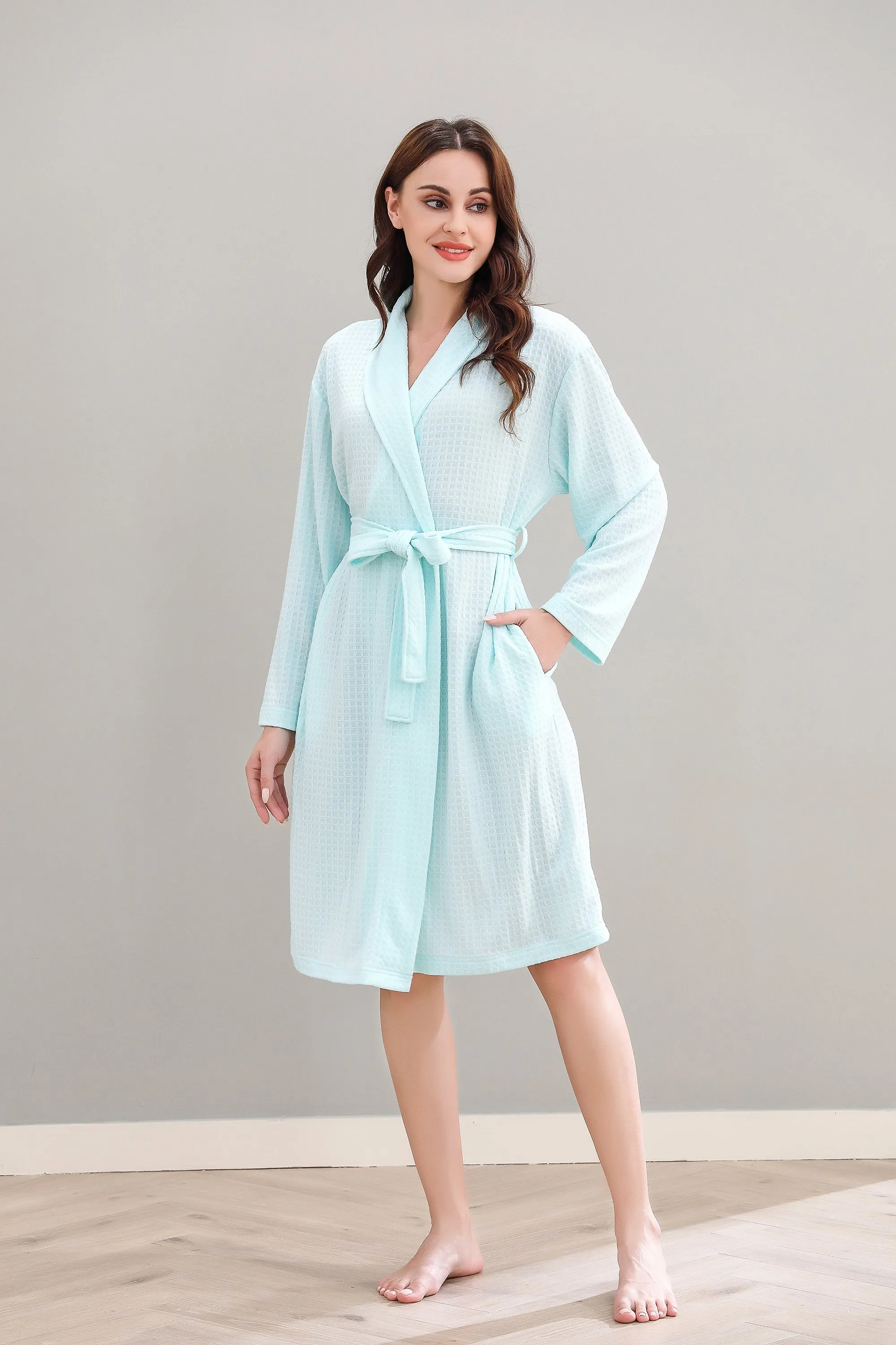 RH Women Robe Long Knit Bathrobe Soft Sleepwear Ladies Loungewear S-3XL RHW4009