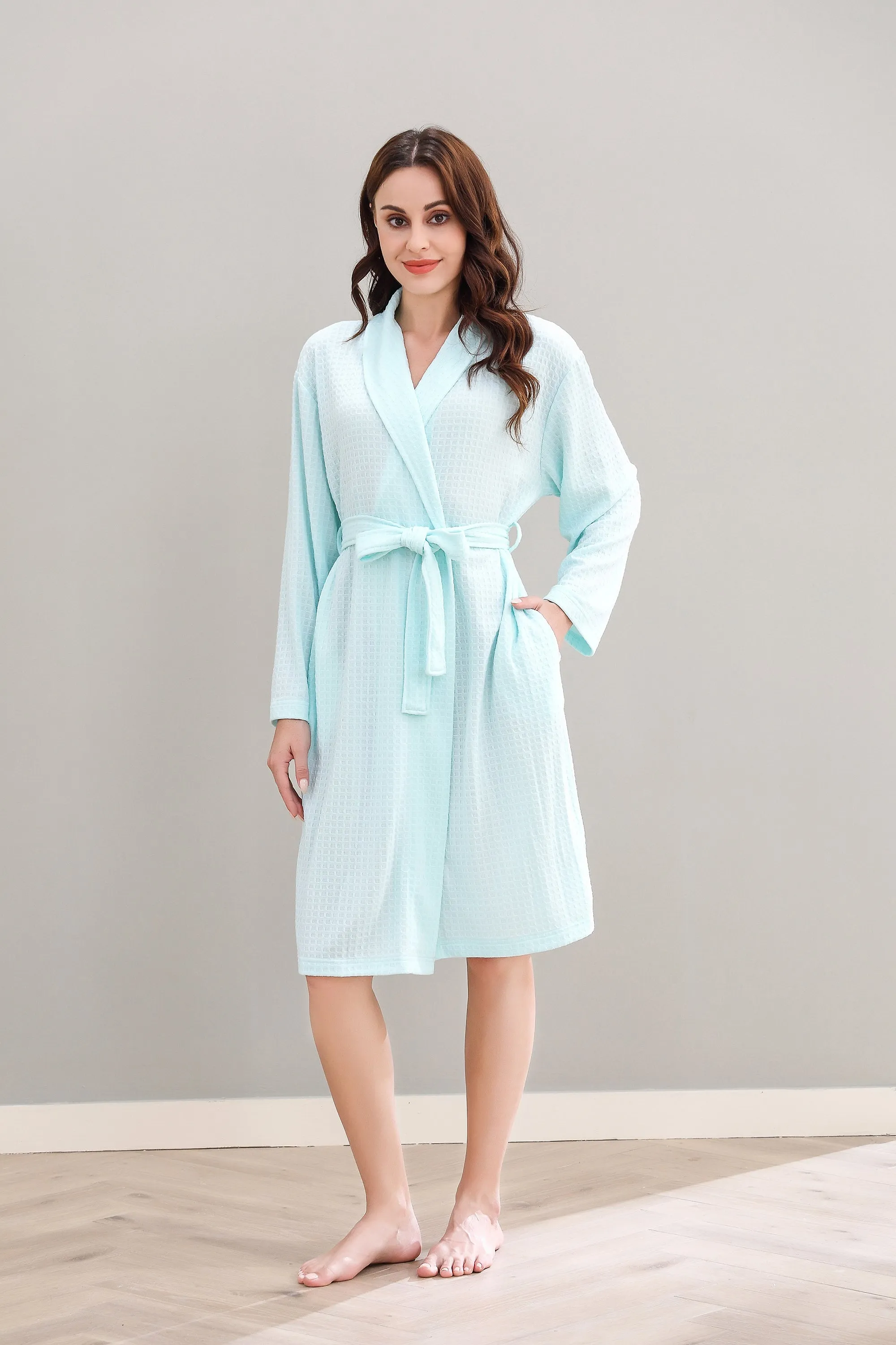 RH Women Robe Long Knit Bathrobe Soft Sleepwear Ladies Loungewear S-3XL RHW4009