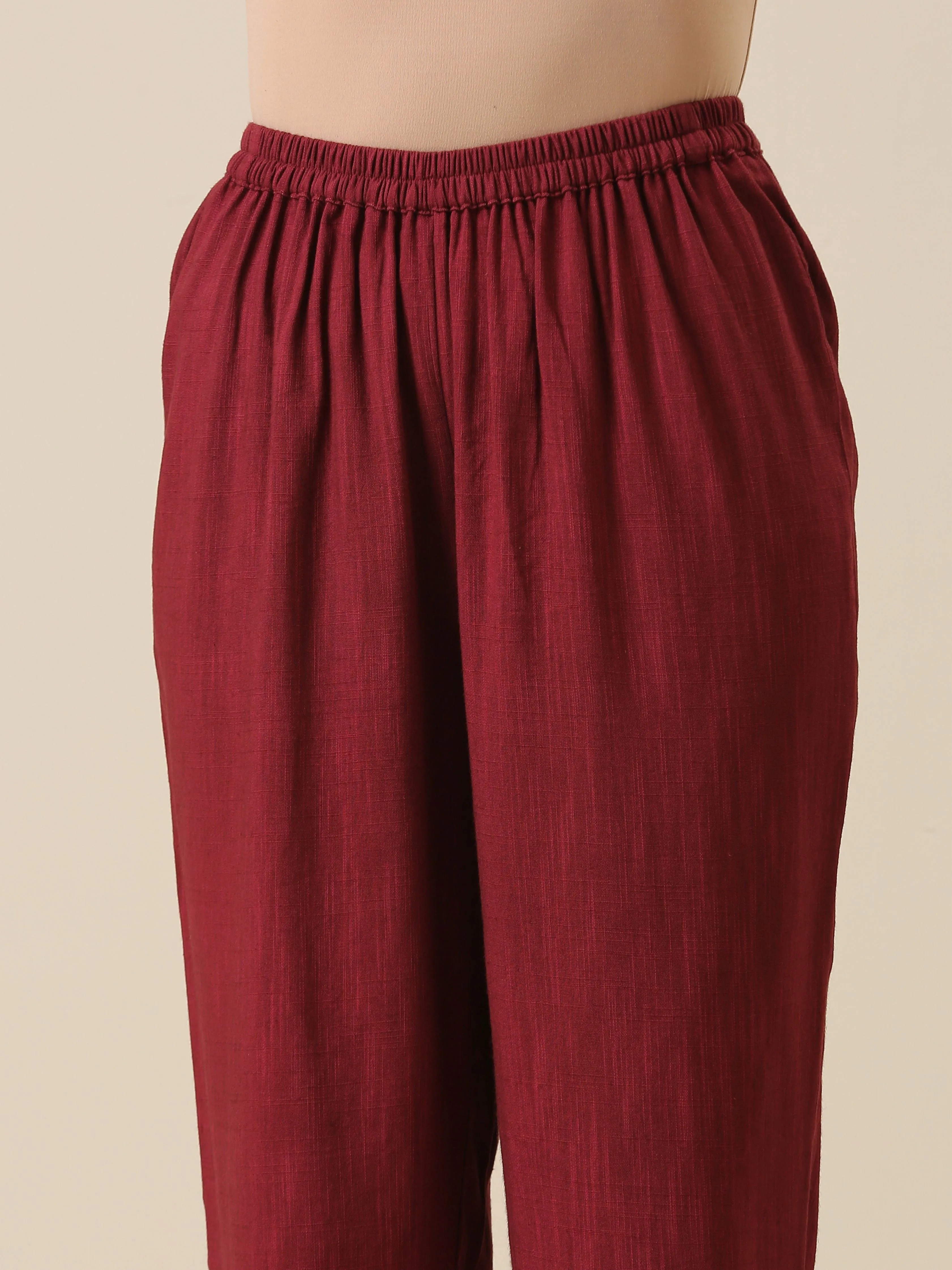 Ruby Wine Slub Texture High Low Kaftan Pant Set | Relove