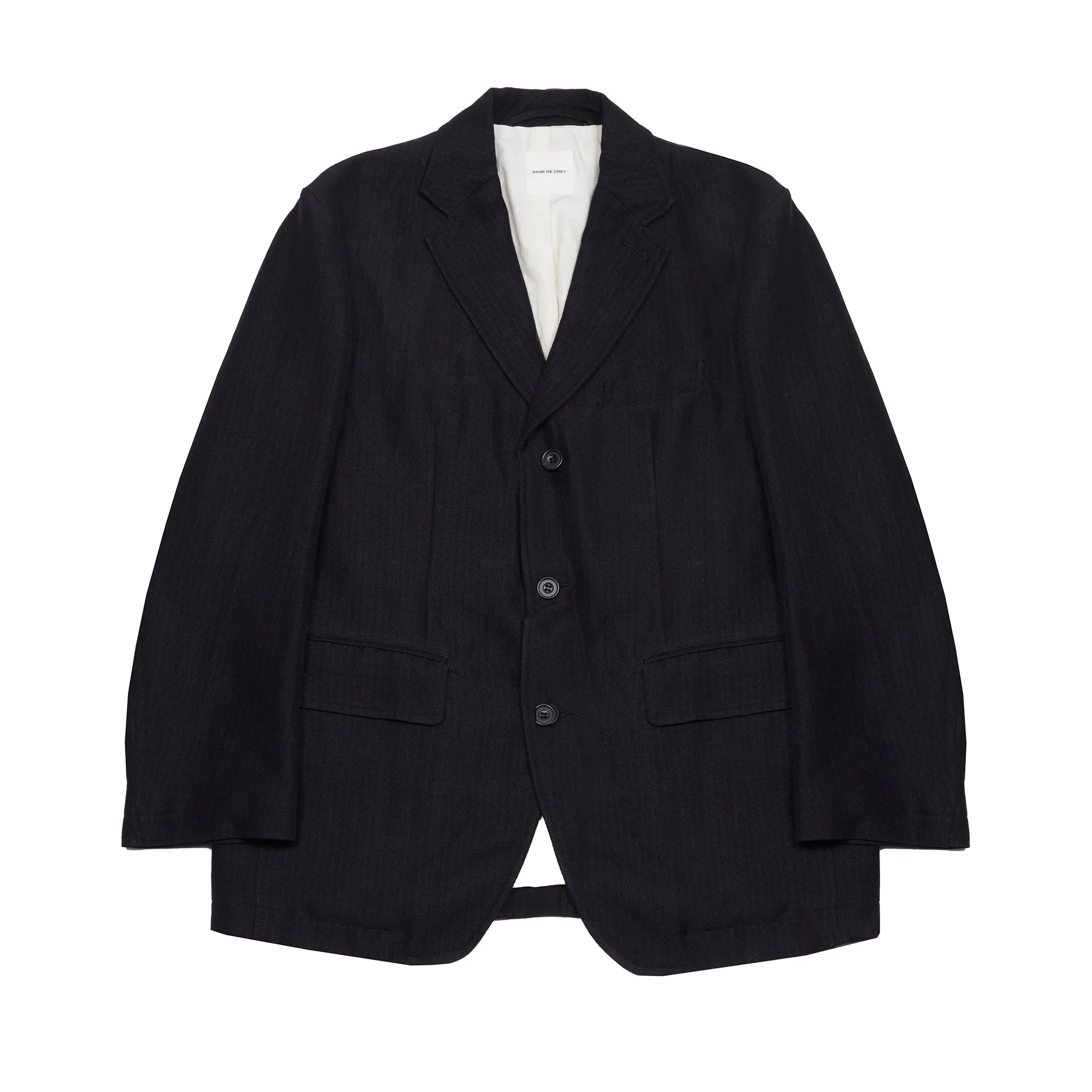 Sage de Cret Herringbone Tumbler Tailored Jacket in Black