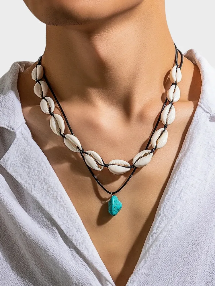 Sea Shell Beach Choker with Stone Pendant