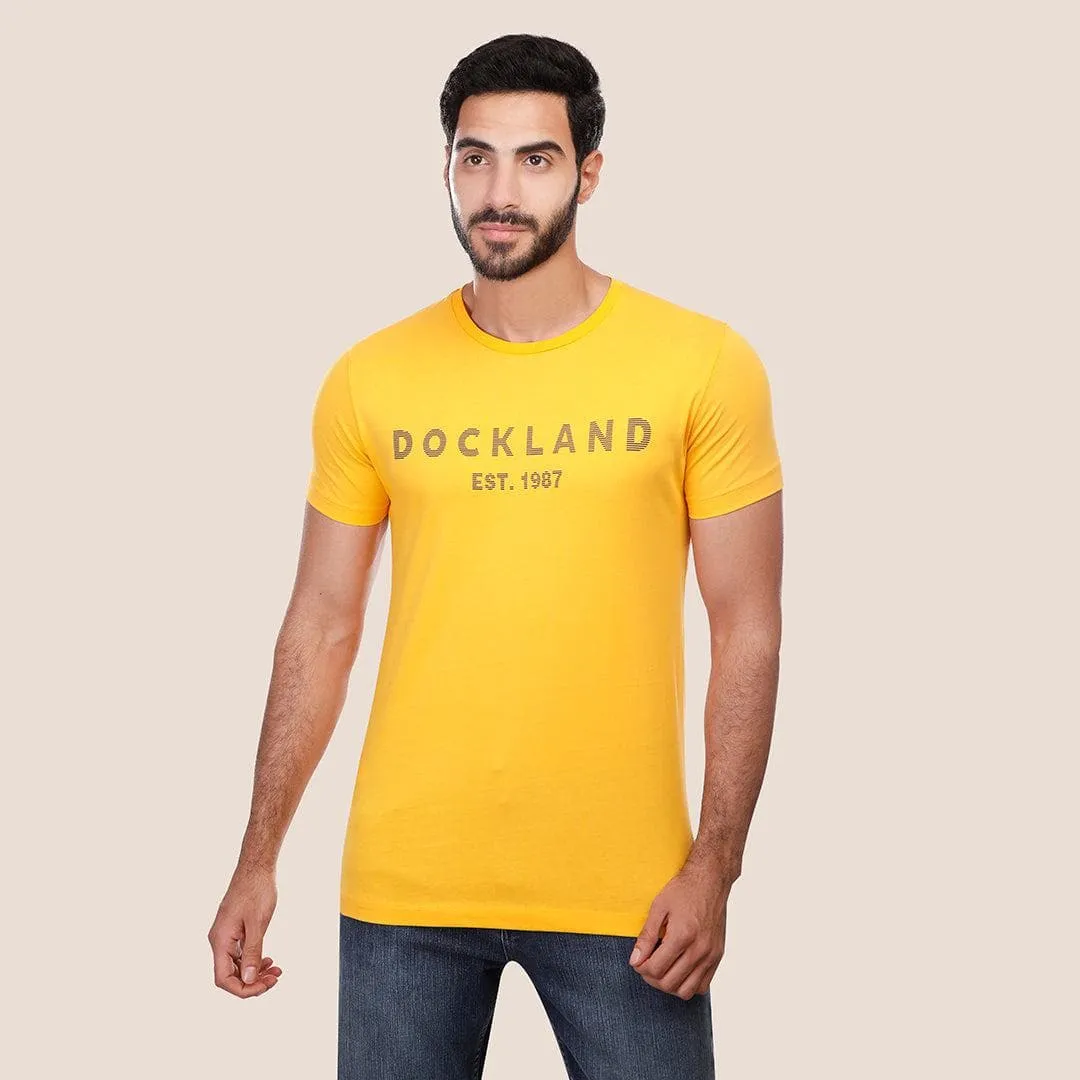 Short Sleeve Dockland Logo Print T-Shirt - MUSTARD