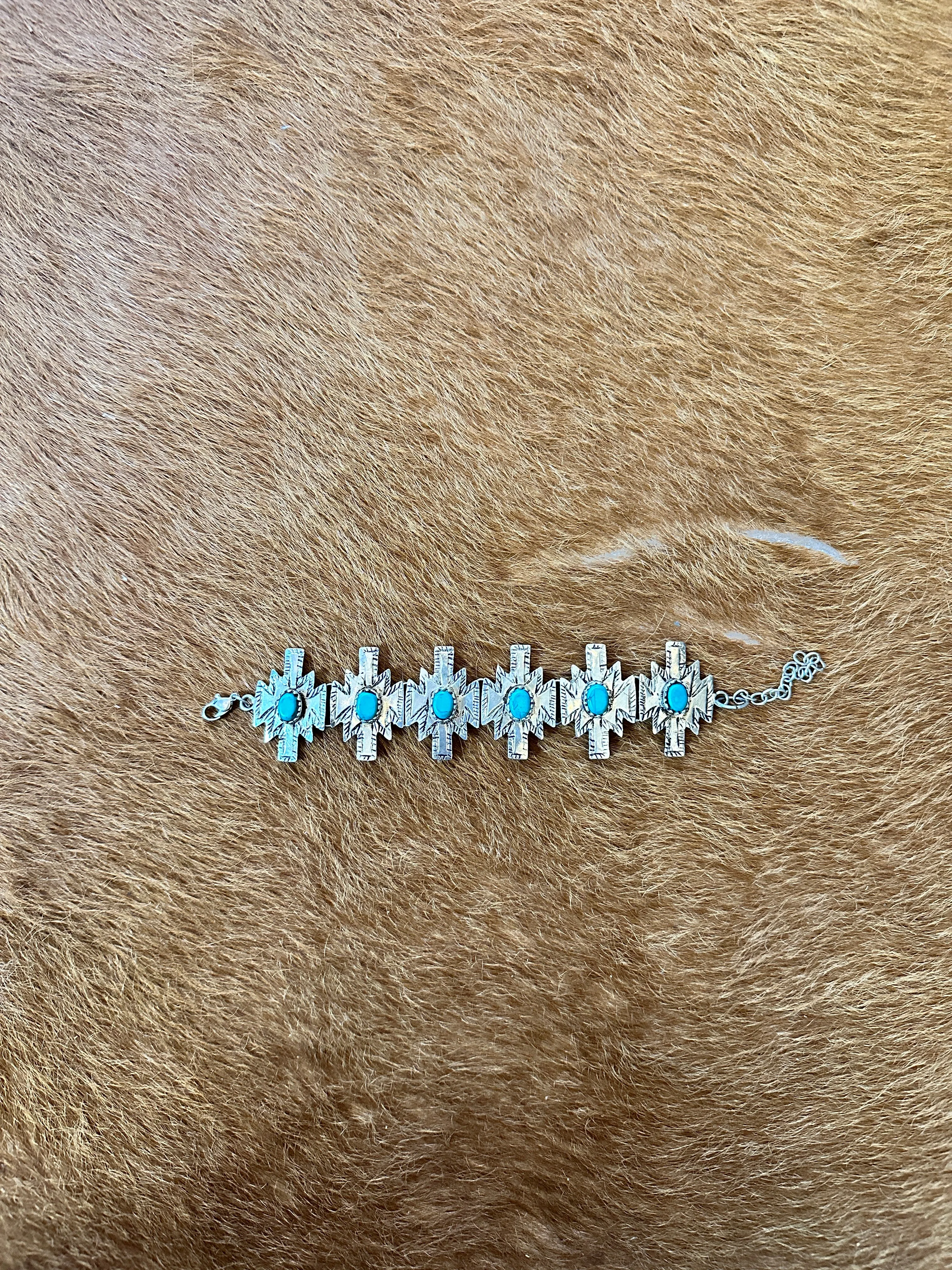 Silver and Turquoise Western Style Bracelet