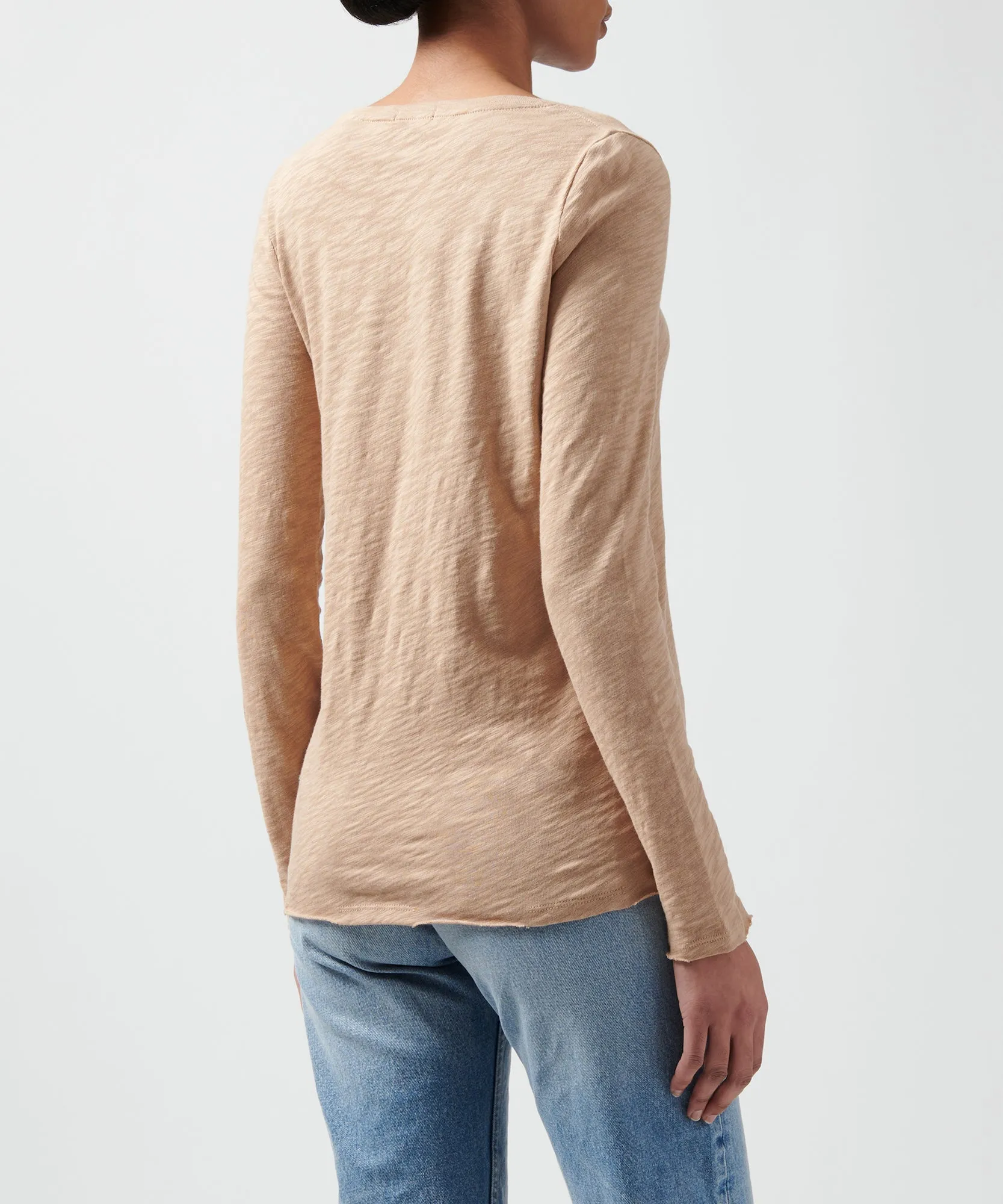 Slub Jersey Long Sleeve V-Neck Tee - Camel