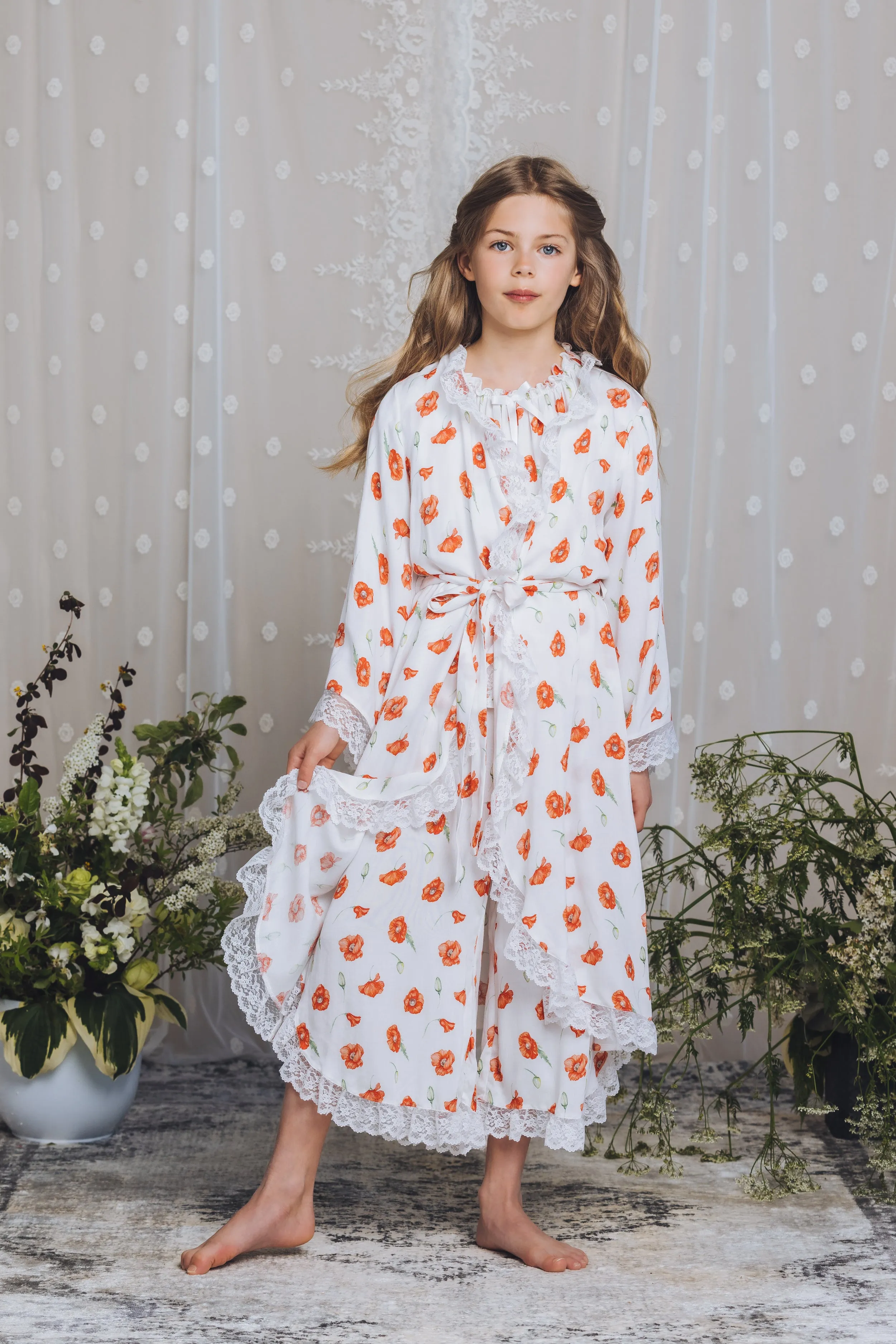 SOFIA - GIRLS VISCOSE DRESSING GOWN POPPY PRINT