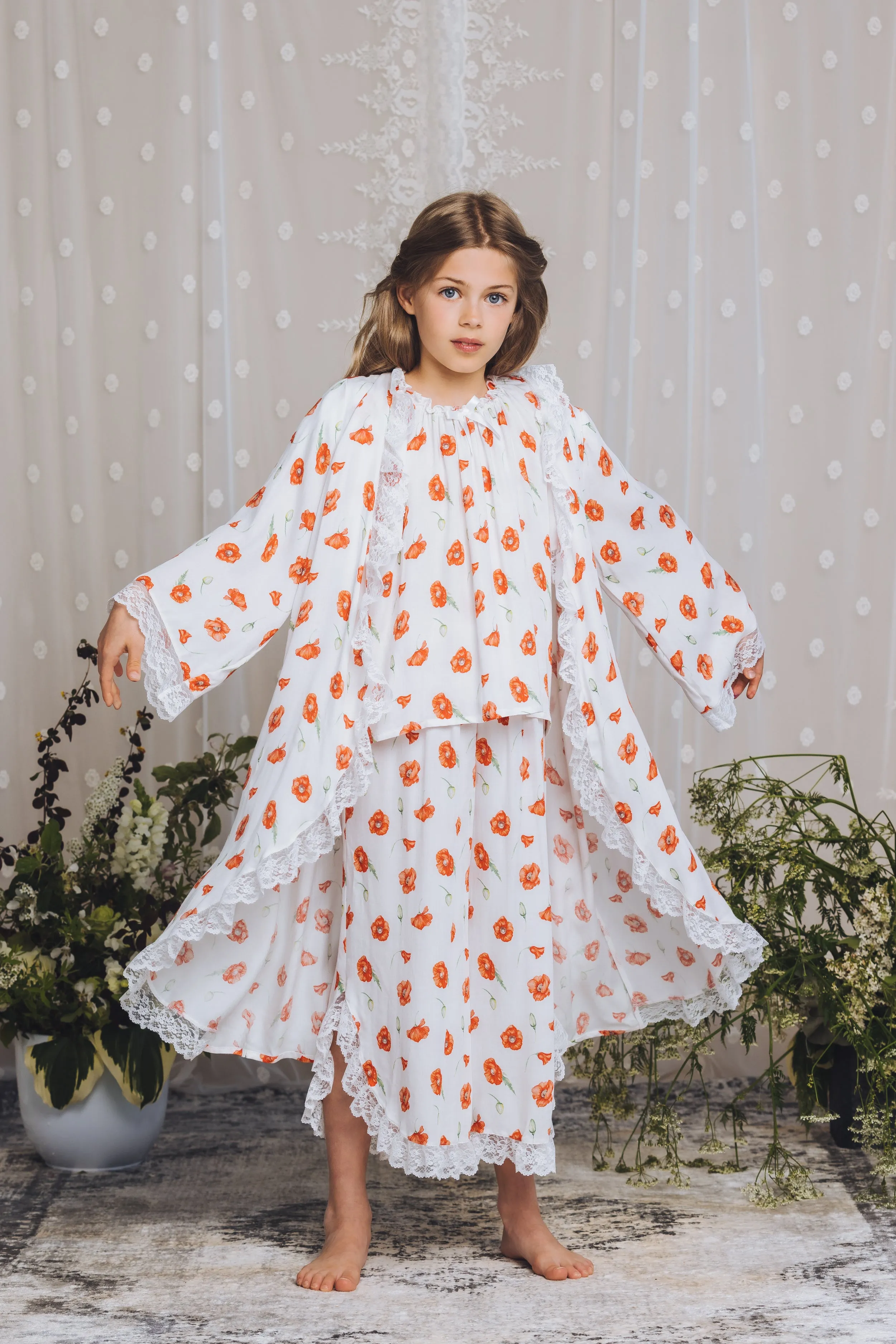 SOFIA - GIRLS VISCOSE DRESSING GOWN POPPY PRINT