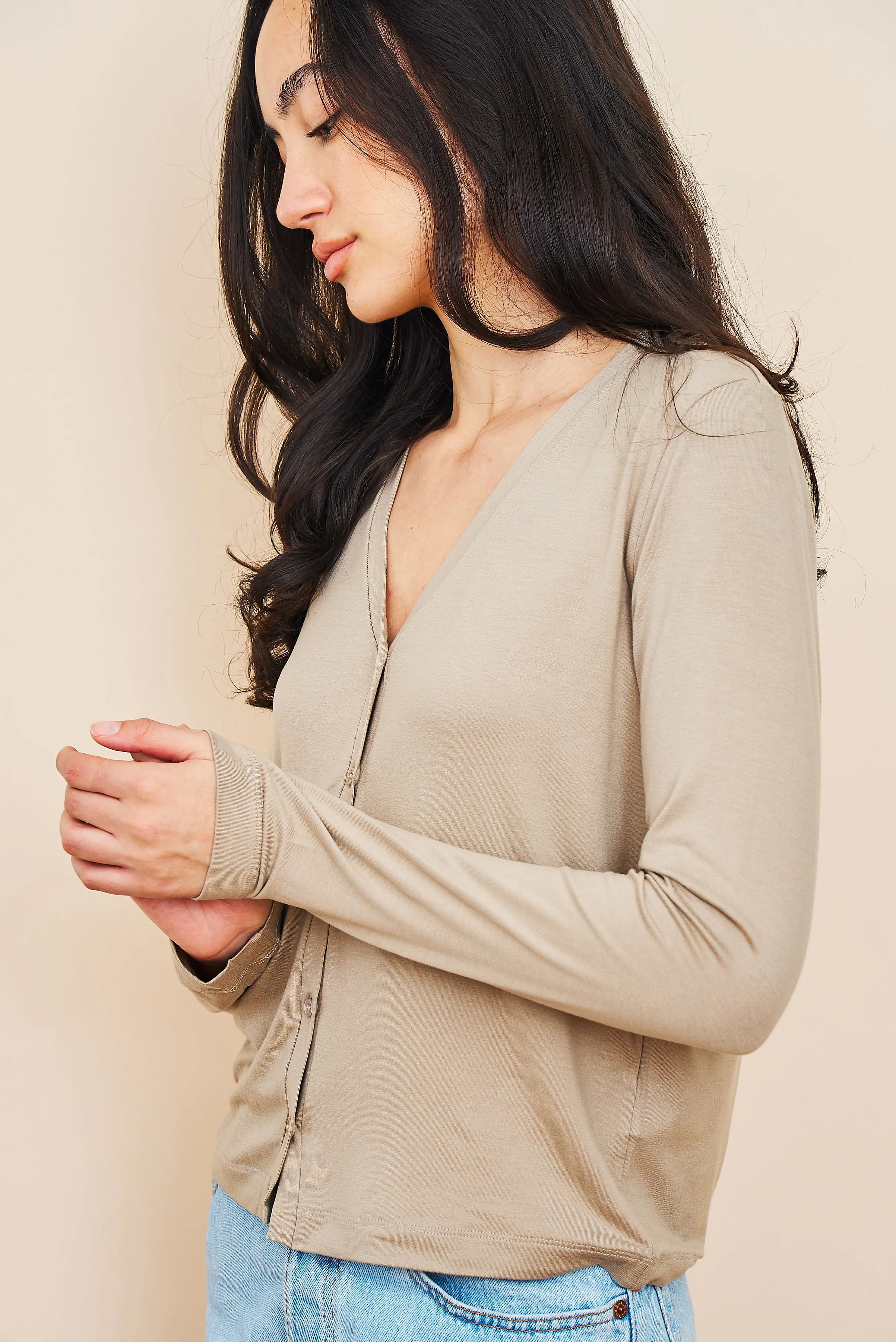 Soft Touch V-Neck Cardigan in Desert