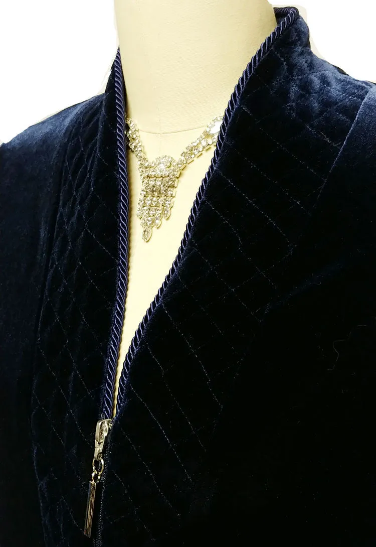 SOLD - NEW - DIAMOND TEA LUXURIOUS ZIP UP FRONT VELOUR ROBE IN MIDNIGHT NAVY - SIZE LARGE #1