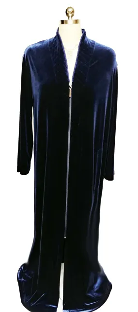 SOLD - NEW - DIAMOND TEA LUXURIOUS ZIP UP FRONT VELOUR ROBE IN MIDNIGHT NAVY - SIZE LARGE #1