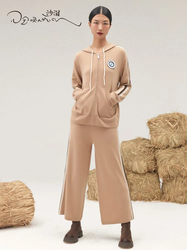 Sporty leisure cashmere hoodie / Wide-leg cashmere