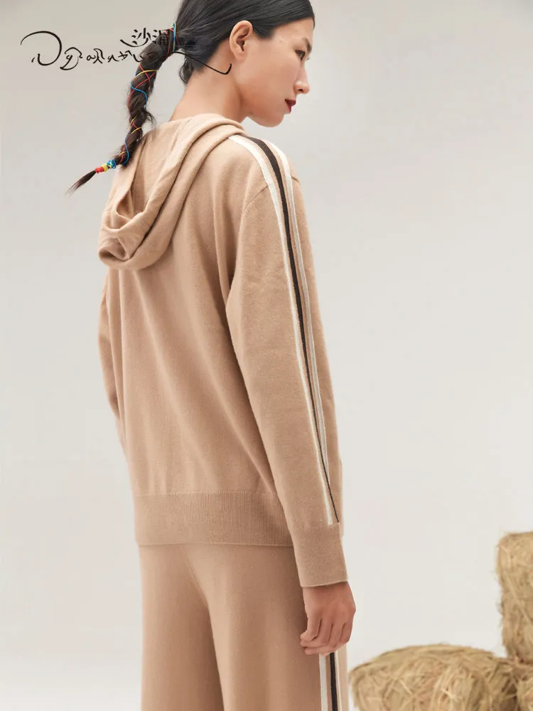 Sporty leisure cashmere hoodie / Wide-leg cashmere