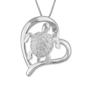 Sterling Silver Turtle in Heart Pendant Necklace, 16 2" Extender