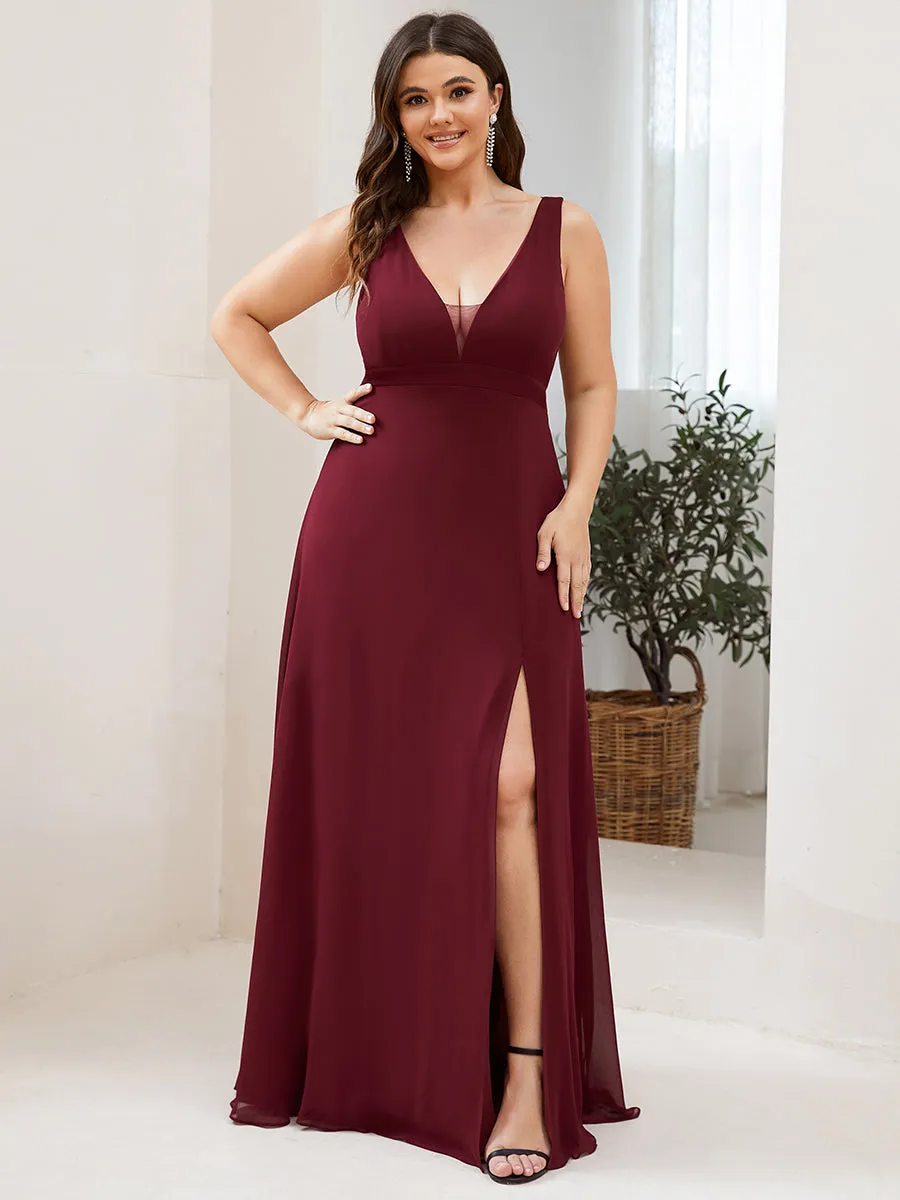 Straight Sleeveless Wholesale Bridesmaid Dresses with Deep V-Neck