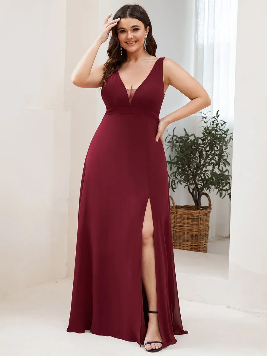 Straight Sleeveless Wholesale Bridesmaid Dresses with Deep V-Neck