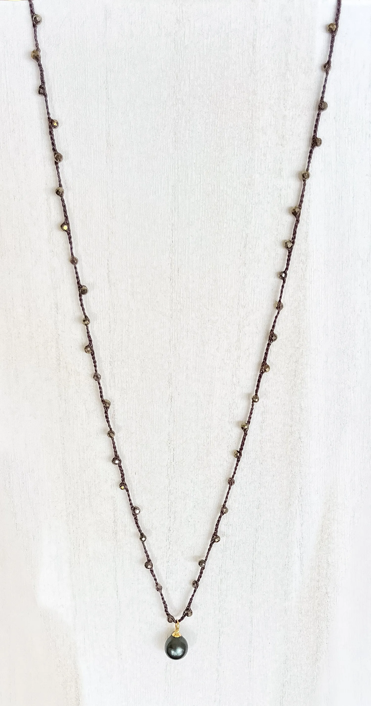 Tahitian Pearl   Pyrite Crochet Necklace