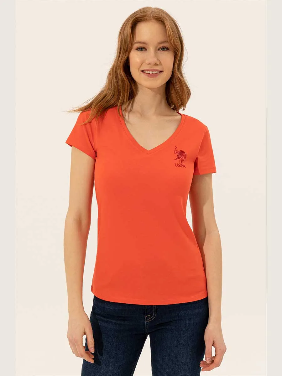 U.S. Polo Assn. Women T-Shirt V Neck Slim Risk Red VR213 USTSW020