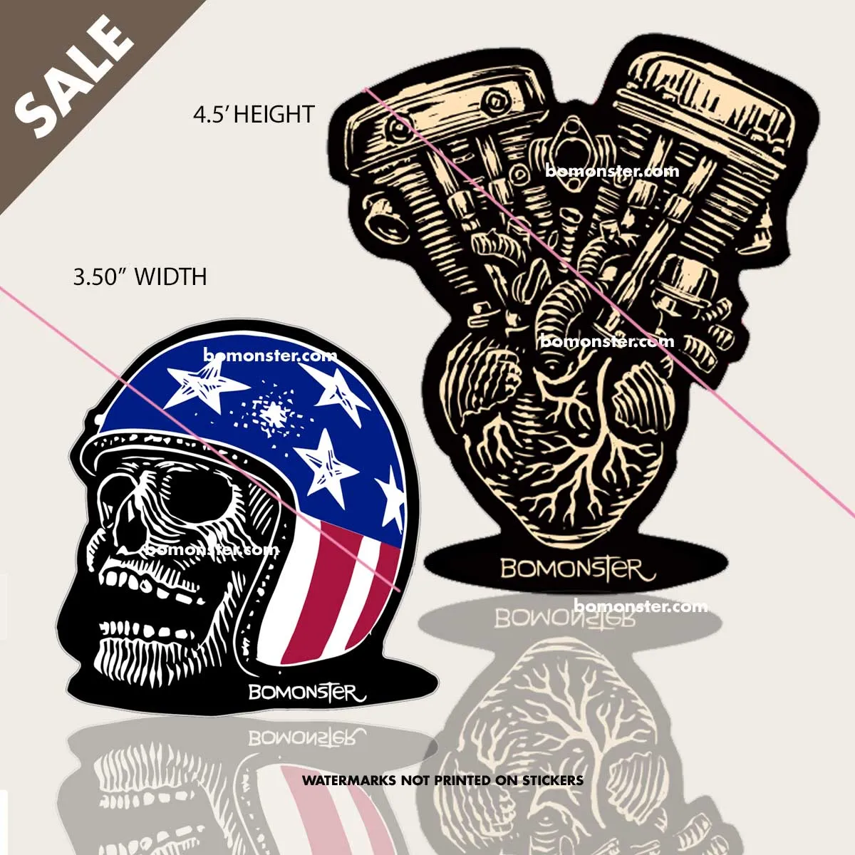 V-Twin ShovelPan Heart & America Skull 2 Sticker Combo