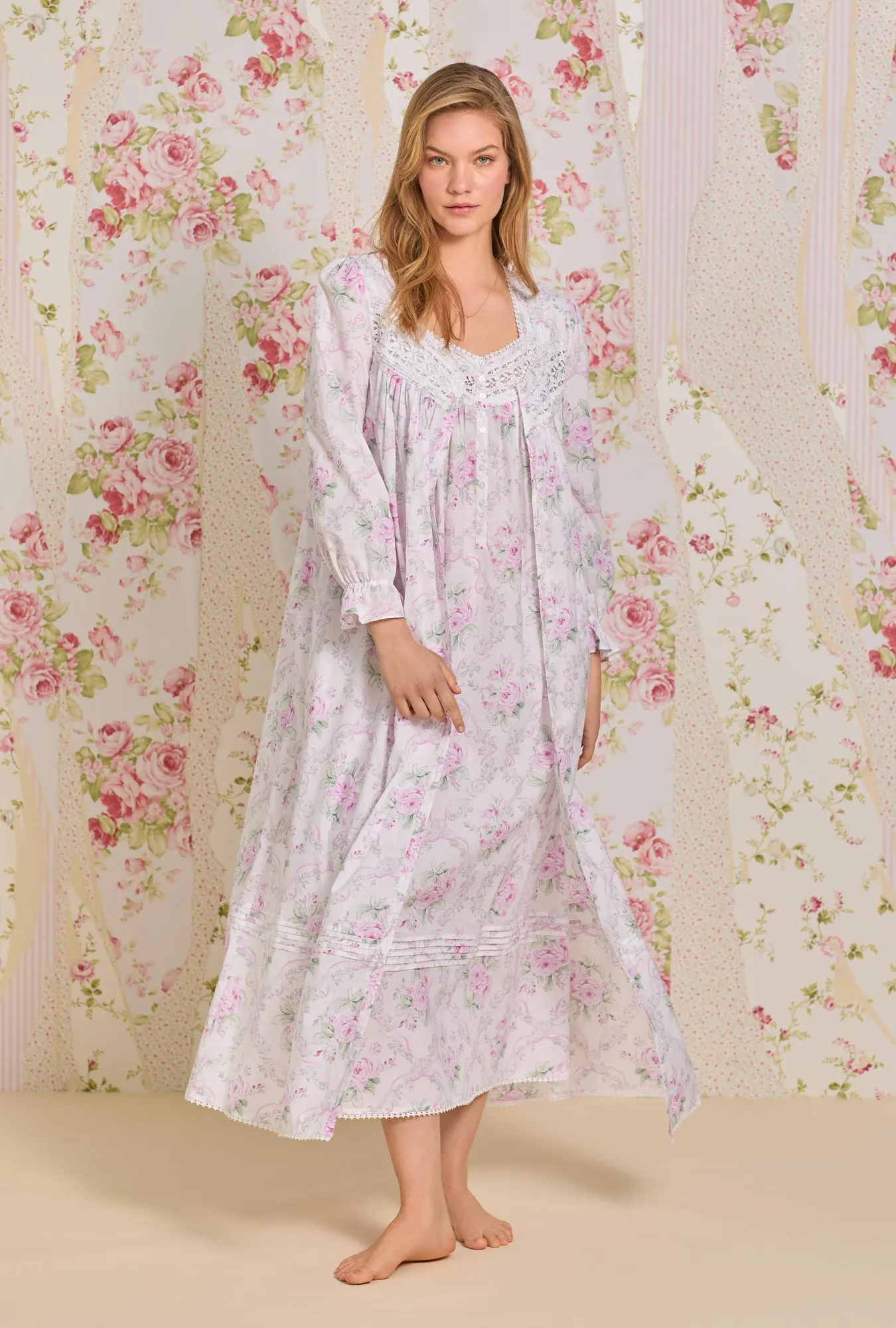 Victorian Roses Button Front  Cotton Robe