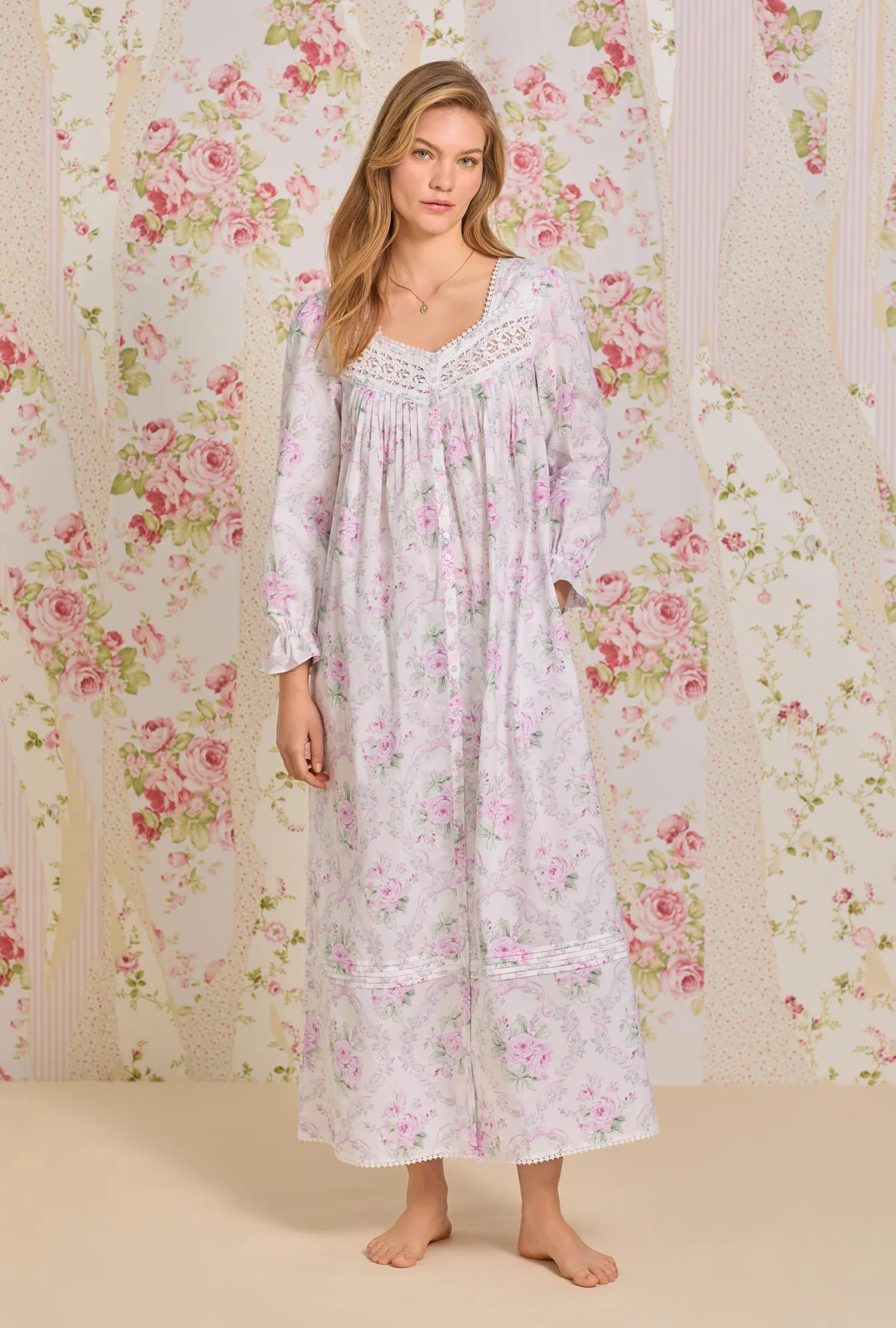 Victorian Roses Button Front  Cotton Robe