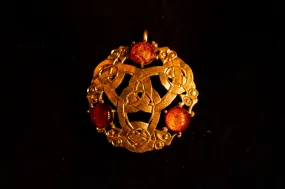 Viking Round brooch with amber - B08A